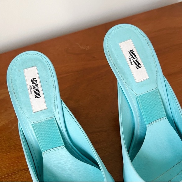 MOSCHINO x Barbie • turquoise stiletto mules heels sandals peep toe - Picture 5 of 11